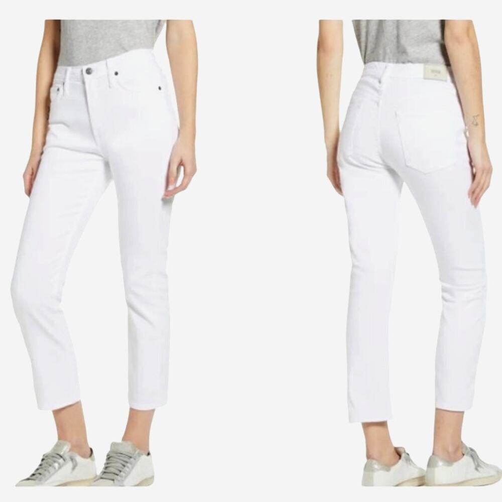 Edwin Womens Elin Crop Straight Leg Jeans Stretch - Optic White - Size 32 - $148